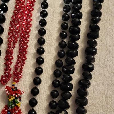 BLACK AND RED BEADED NECKLACES