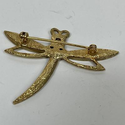 1928 Gold Tone Dragon Fly Pin Costume Pin