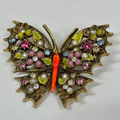ARI Multi Colored rhinestone Butterfly Pin Brooch