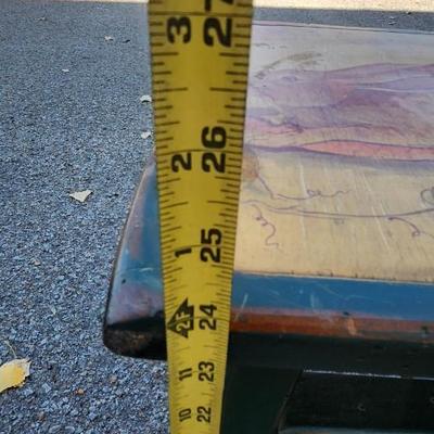 Wooden Stool with rabbit painted on seat, wooden truck on wheels