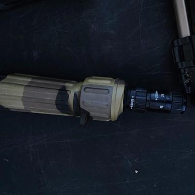 Camera case, lens, tripods and Tasco 3701 spotting scope