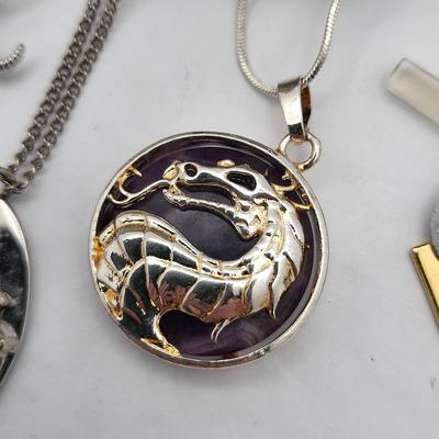 Copper & Wood Box With Various Pendant-Style Necklaces