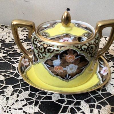 Nippon Sugar Bowl, Noritake Tray, Pitcher Fruit Pattern.