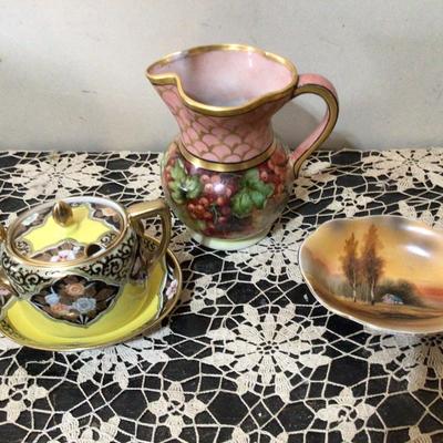 Nippon Sugar Bowl, Noritake Tray, Pitcher Fruit Pattern.