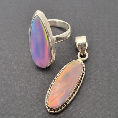 Sterling & Opal Similant Ring & Pendant 925