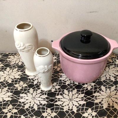 Lenox Set of Two Vases and Pink and Black Small Casserole