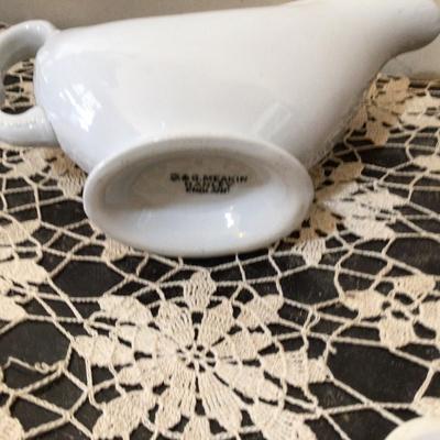 Hanley England Gravy Boat, Maroon Creamer, Two Egg Cups