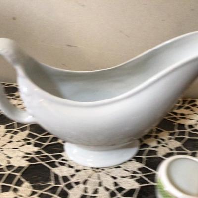 Hanley England Gravy Boat, Maroon Creamer, Two Egg Cups