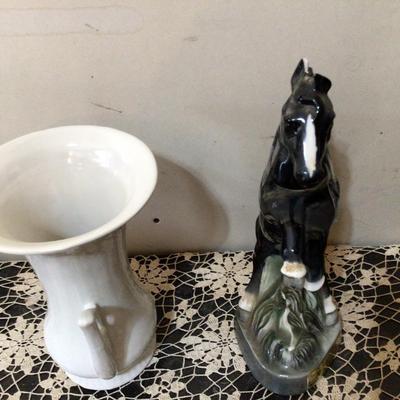 Beam Horse Liquor Decanter Abington Large White Pottery Flower Vase