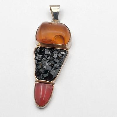 Amazing Large Three Stone Pendant 925
