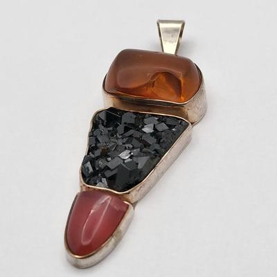 Amazing Large Three Stone Pendant 925