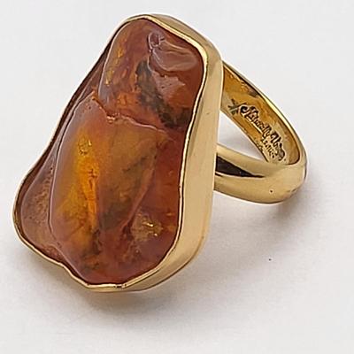 Large Natural Amber Modernist Ring