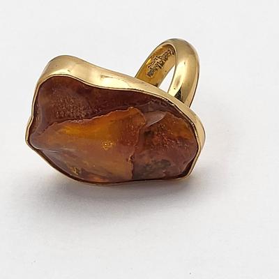 Large Natural Amber Modernist Ring