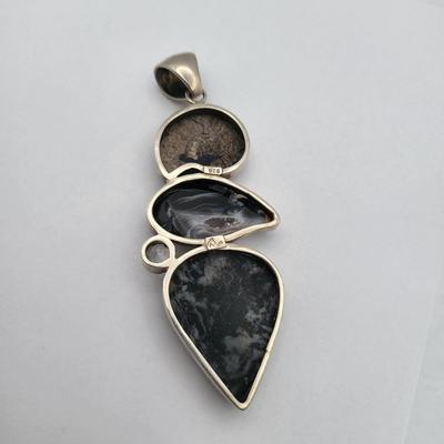 Huge Gemstone Pendant Ammonite Fossil Druzy Quartz 925