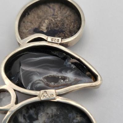 Huge Gemstone Pendant Ammonite Fossil Druzy Quartz 925