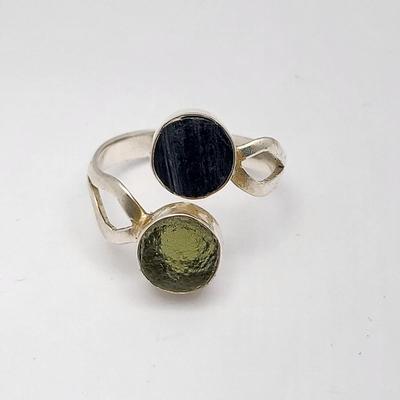 Two Rings - Green Kyanite, Black Tourmaline w/Green Moldavite 11.9gr