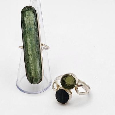 Two Rings - Green Kyanite, Black Tourmaline w/Green Moldavite 11.9gr