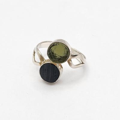 Two Rings - Green Kyanite, Black Tourmaline w/Green Moldavite 11.9gr