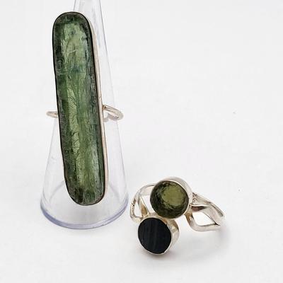Two Rings - Green Kyanite, Black Tourmaline w/Green Moldavite 11.9gr