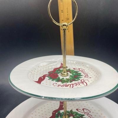 Season's Greetings Two Tier Tidbit Dessert Server