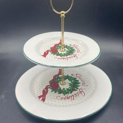 Season's Greetings Two Tier Tidbit Dessert Server