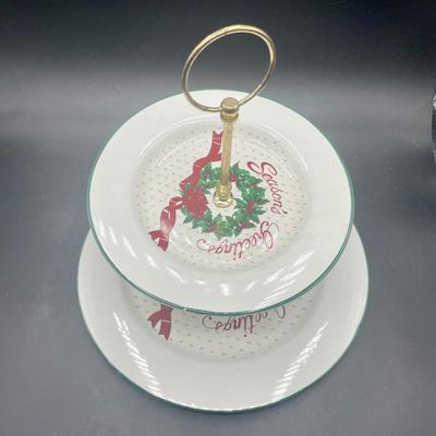 Season's Greetings Two Tier Tidbit Dessert Server