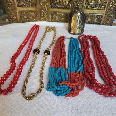 LARGE CUFF BRACELET AND 4 NECKLACES