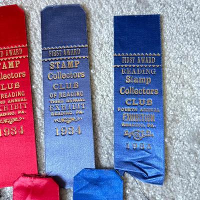 Antique c. 1933-1935 Silk Ribbon Stamp Collecting Awards