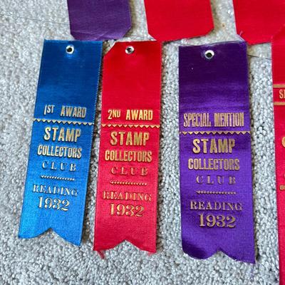 Antique c. 1933-1935 Silk Ribbon Stamp Collecting Awards