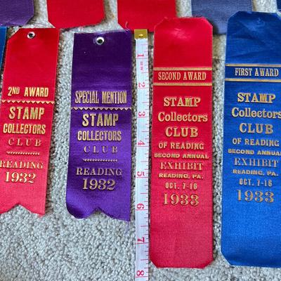 Antique c. 1933-1935 Silk Ribbon Stamp Collecting Awards
