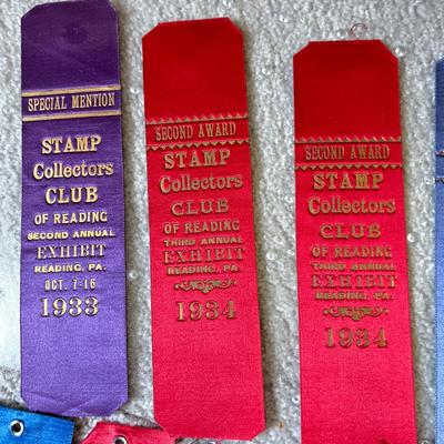 Antique c. 1933-1935 Silk Ribbon Stamp Collecting Awards