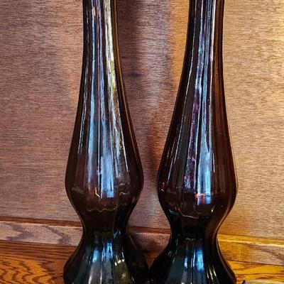 Vintage Purple Amethyst 5 Finger Glass Swung Vases and Two Tall Purple Florentina Vase