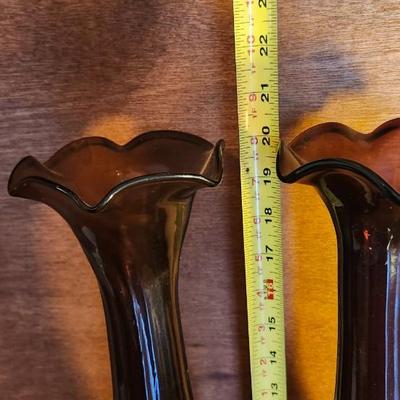 Vintage Purple Amethyst 5 Finger Glass Swung Vases and Two Tall Purple Florentina Vase