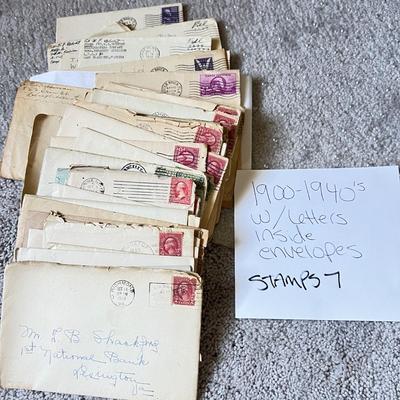 Antique c. 1900-1940s Stamped Envelopes w. Letters Ephemera