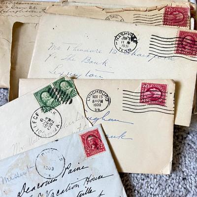 Antique c. 1900-1940s Stamped Envelopes w. Letters Ephemera
