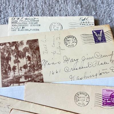Antique c. 1900-1940s Stamped Envelopes w. Letters Ephemera