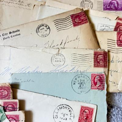 Antique c. 1900-1940s Stamped Envelopes w. Letters Ephemera