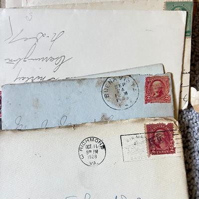 Antique c. 1900-1940s Stamped Envelopes w. Letters Ephemera
