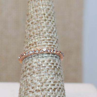 Size 6¾ Delicate Rose Gold Half Infinity Ring with Clear Stones Row on a Rose Gold Band (1.1g)