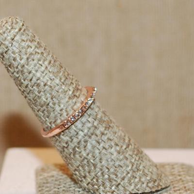 Size 6¾ Delicate Rose Gold Half Infinity Ring with Clear Stones Row on a Rose Gold Band (1.1g)
