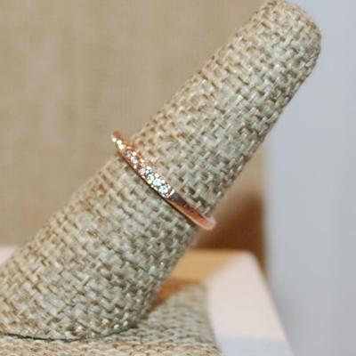 Size 6¾ Delicate Rose Gold Half Infinity Ring with Clear Stones Row on a Rose Gold Band (1.1g)