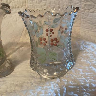 Scalloped rim,hand painted enameled floral cream & sugar