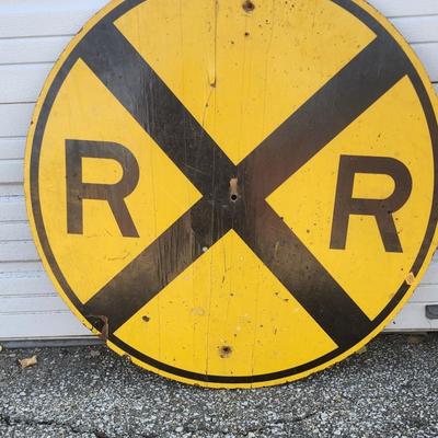 VINTAGE LARGE RAILROAD CROSSING SIGN ~ 36" DIAMETER WOODEN RR CROSSING SIGN