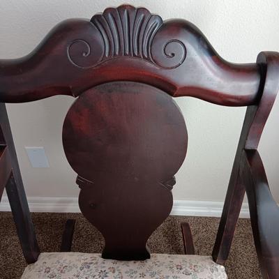 BEAUTIFUL ANTIQUE ROCKING CHAIR W/CARVED BACK