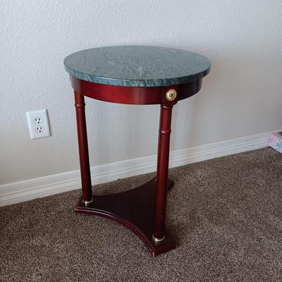 MARBLE TOP SIDE TABLE WITH A FAUX PLANT