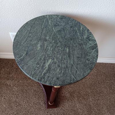 MARBLE TOP SIDE TABLE WITH A FAUX PLANT