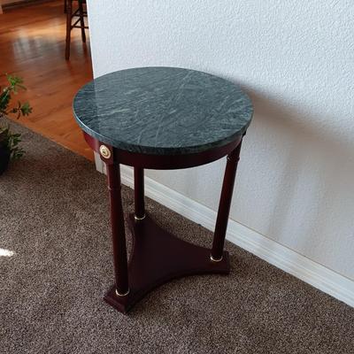 MARBLE TOP SIDE TABLE WITH A FAUX PLANT