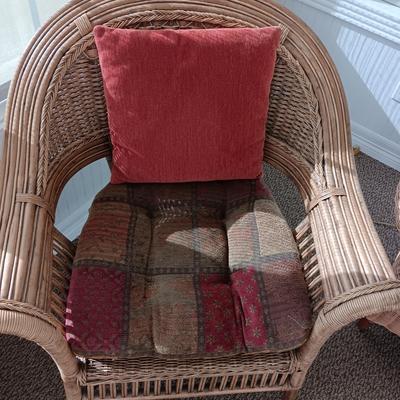 VERY NICE WICKER CHAIRS, SIDE TABLE, FOOT REST AND LAMP