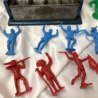 Toy Cash Register, Metal Car Carrier, Plastic Cowboy and Indians Toys