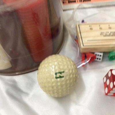 Sale Photo Thumbnail #120: You get complete set poker chips, wood game Ernie letter E puzzle, dice and Burlington Northern RR golf ball.